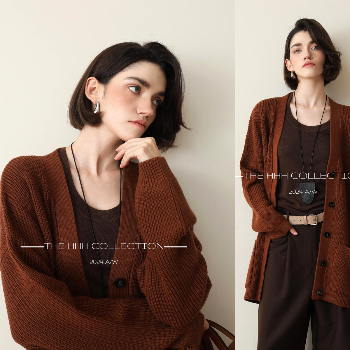 3HLADY 高克重双股编织 德国BIELLA扬子纱中长款羊毛开衫外套