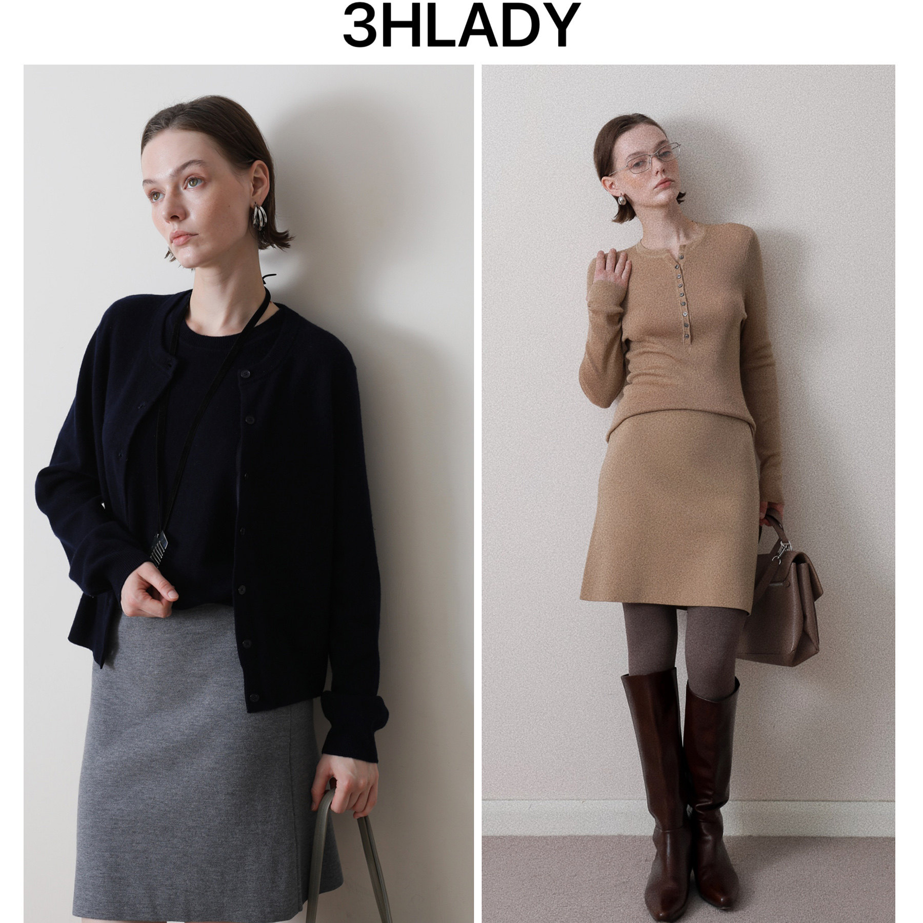 3HLADY | MIU系学院 双股编织四空平针德国扬子纱两色羊毛半身裙