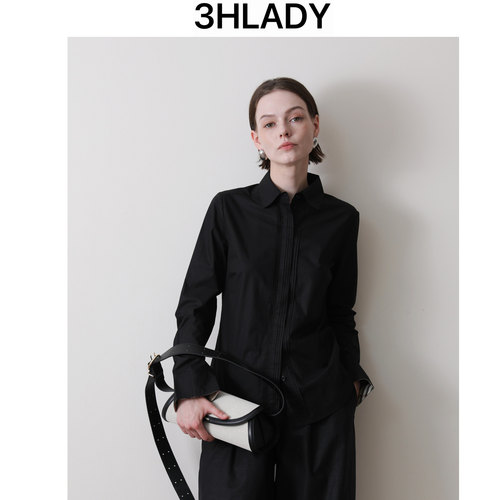 3HLADY | 汲简利落 精梳棉 微弹设计 修身收腰立体剪裁黑色衬衣