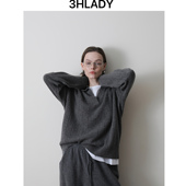 收口针织裤 3HLADY 高克重澳洲绵羊毛缪风竖纹纹理POLO领套衫