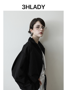 3HLADY 轻松塑型 时髦A字宽松OS风格 黑色防风立领夹克