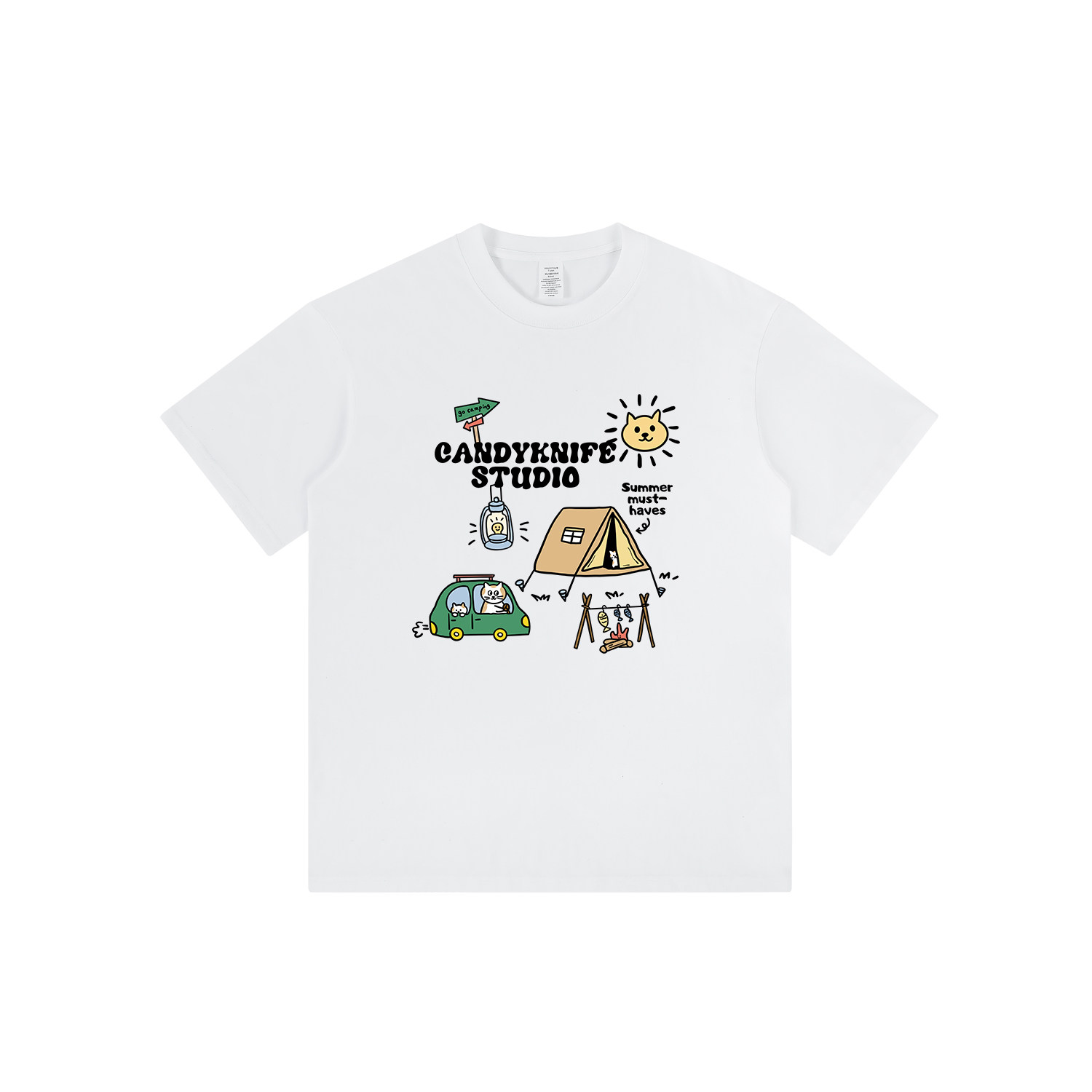 日系露营风印花短袖T恤男女2024夏季纯棉重磅休闲宽松半袖打底衫