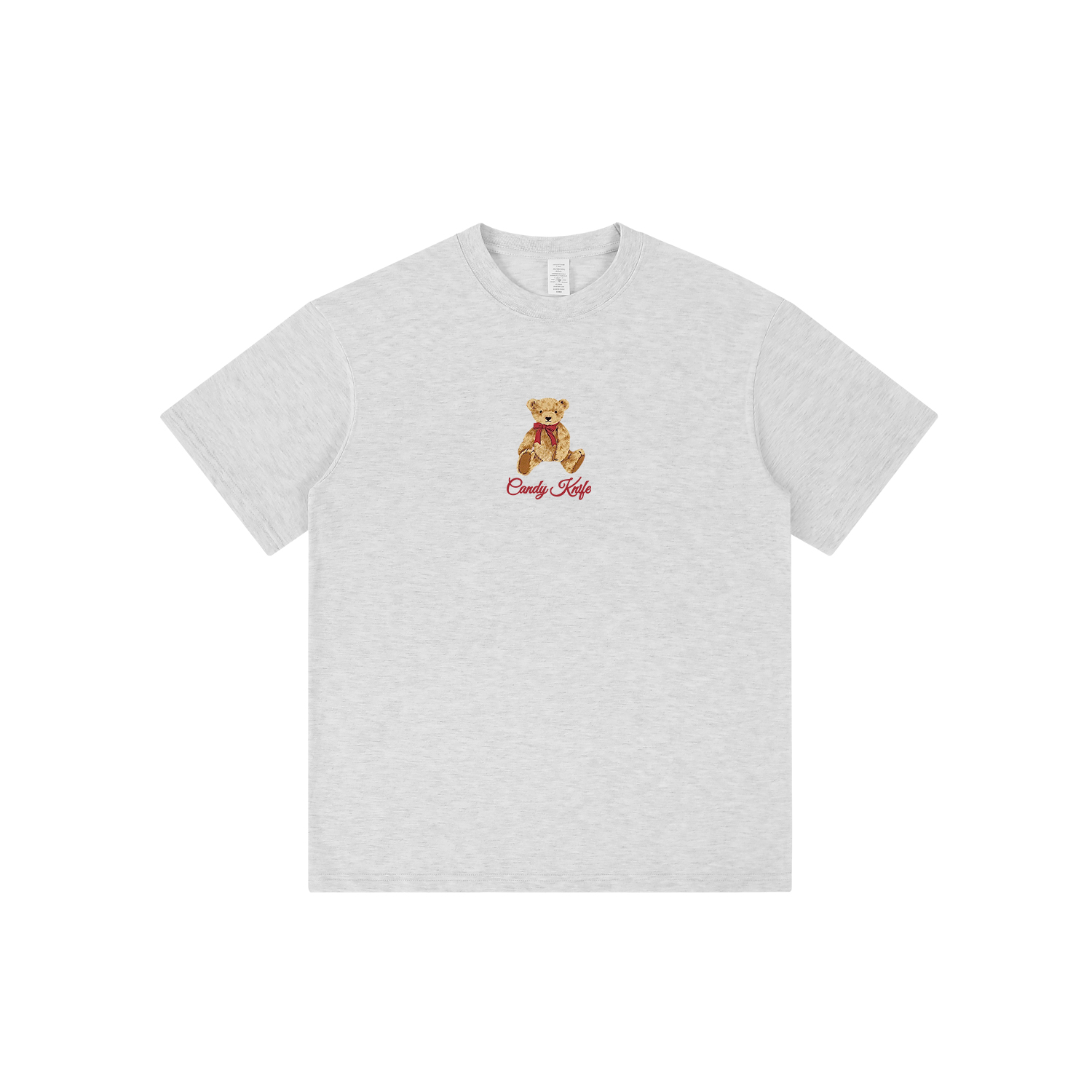 美式复古小熊印花小领口短袖T恤男女情侣衫休闲百搭宽松学生上衣