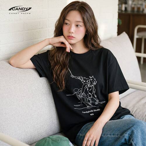 复古轻奢线条重磅纯棉印花T恤