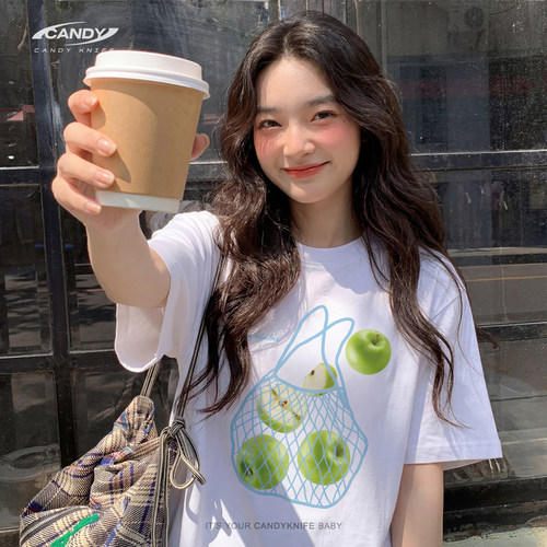 韩系清新夏日水果印花宽松T恤