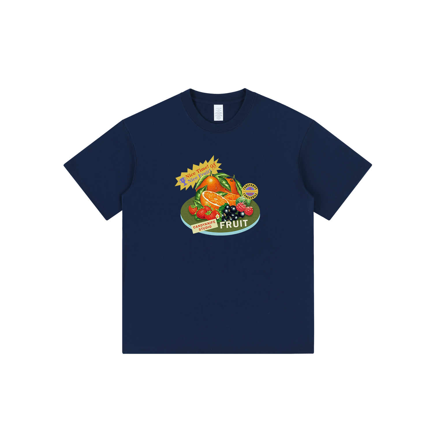 休闲简约水果印花纯棉圆领复古日系宽松半袖上衣夏季短袖T恤圆领