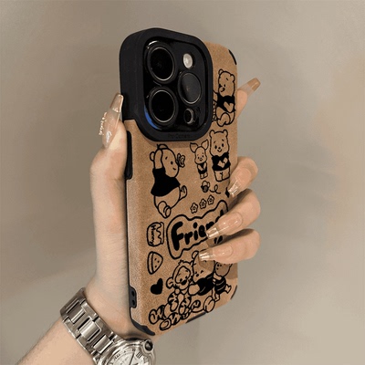 维尼熊适用苹果16手机壳15翻毛皮14保护13软套iPhone12硅胶Xs全11包xr防摔pro男max女6s新款78plus简约se23