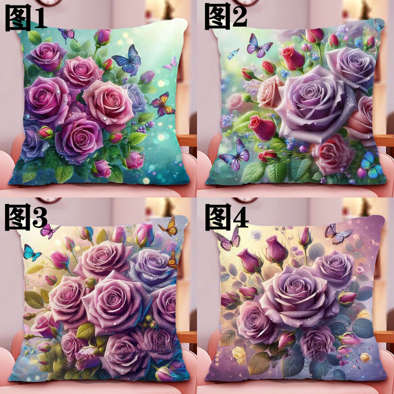 现代玫瑰花蝴蝶抱枕十字绣新款diy满绣花朵家用沙发靠枕自己线绣
