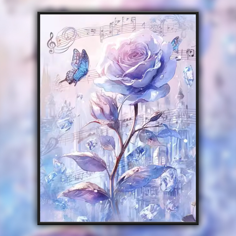 玫瑰花蝴蝶十字绣钻石画新款印花满绣卧室高级感手工粘贴砖石画5d