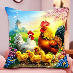 十字绣2026新款抱枕手工满绣材料包鲜花小鸡一家可爱枕套自己刺绣