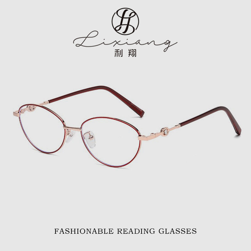 老花镜防蓝光超轻金属细框酒红款文艺复古中老年人减龄抗疲劳眼镜