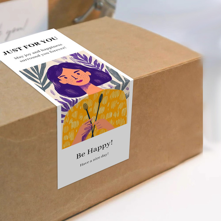 gytz617快乐微笑高级感森系唯美小清晰插画通用不干胶贴纸封口贴