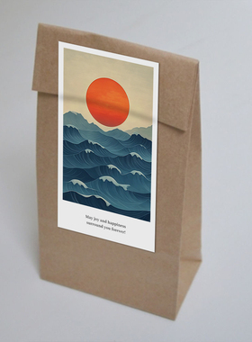 gytz7641旭日东升夕阳晚霞山水鎏金大海金色太阳不干胶贴纸封口贴