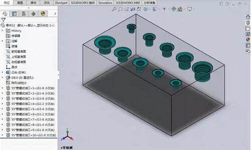 0907Solidworks特征库液压系统设计集成油路阀块油口公英制油口
