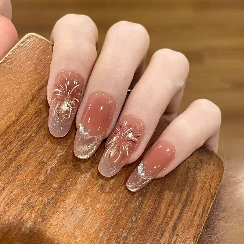 2026新款烟花图案中长款穿戴甲裸色透明渐变美甲贴片高级感指甲女,彩妆/香水/美妆工具,穿戴甲/甲片,淘宝优惠券,粉丝福利购,淘宝优惠卷