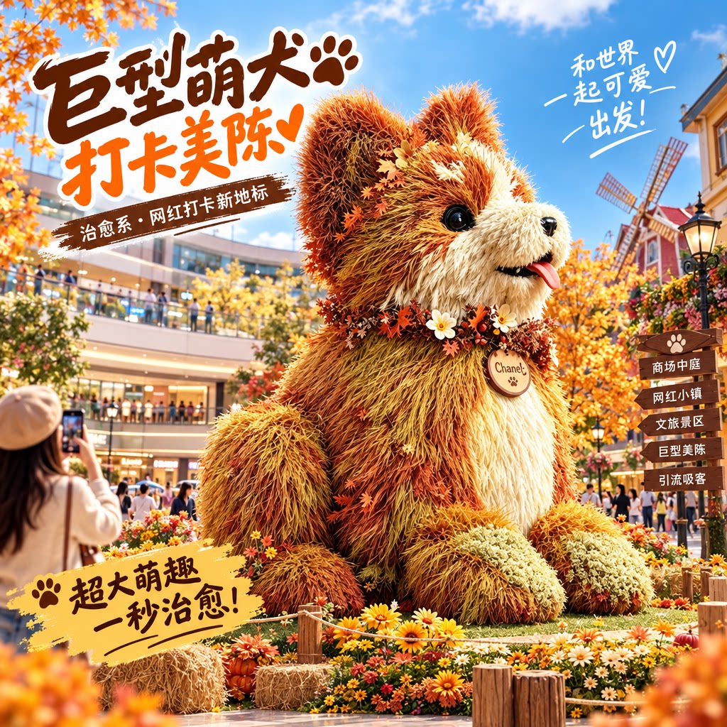 巨型小狗雕塑美陈商场文旅景区装饰摆件秋季网红打卡户外广场装置
