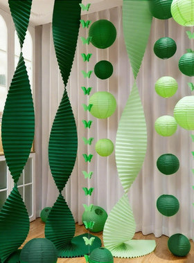 茶主题秋天环创国风春季橱窗装饰布置绿色灯笼店铺橱窗幼儿园围炉