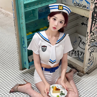 性感辣妹海军风jk制服纯欲主播啦啦队水手服学院风上衣短裤两件套