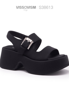 VISSOVISM 厚底增高百搭晶扣钻休闲一字拖 S38613