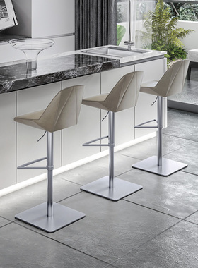 不锈钢吧台椅高脚吧凳金属创意升降旋转北欧轻奢高端靠背简约719A