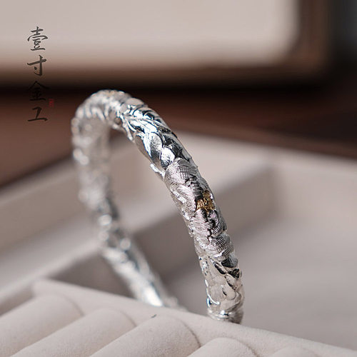 壹寸金工手工定制牡丹银手镯