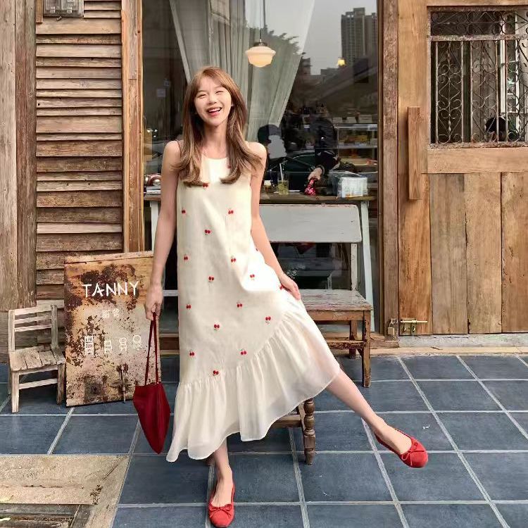 YOMI杏色网纱拼接长裙