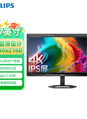 飞利浦27英寸4K显示器27E1N5900R 超清IPS屏幕台式电脑Type-c接口