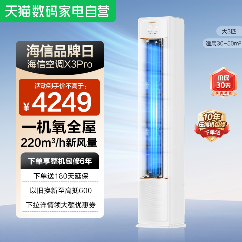 海信新风空调X3Pro大3匹家用一级能效客厅落地立柜机以旧换新361