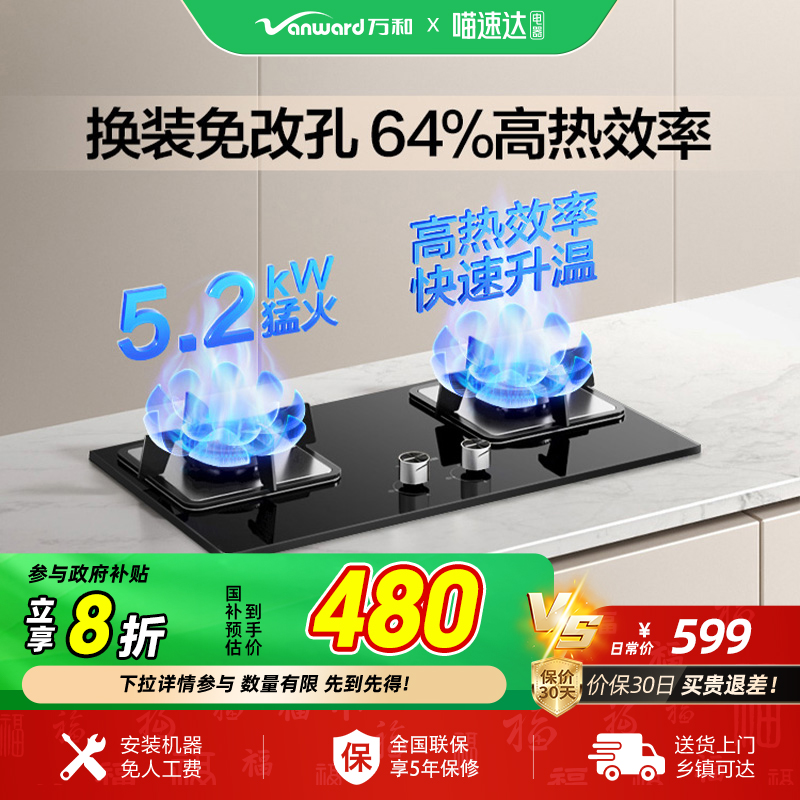 [政府补贴]万和B9天然气燃气灶家用厨房嵌入台式液化气煤气双灶32