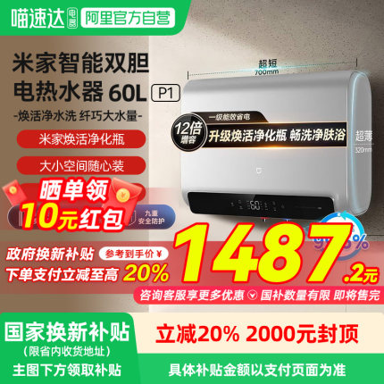 小米米家智能双胆电热水器60L P1家用卫生间洗澡一级能效大容量03