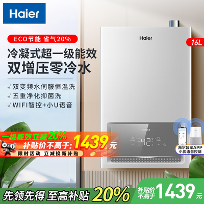 【政府补贴20%】海尔燃气款热水器超一级能效增压水伺服16L升57