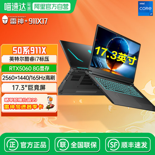 雷神911X酷睿标压i7H独显满血5060大学生PS设计电竞游戏商务办公17.3英寸巨幕笔记本电脑 196