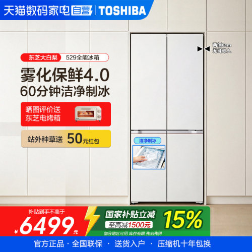 东芝大白梨529十字门冰箱