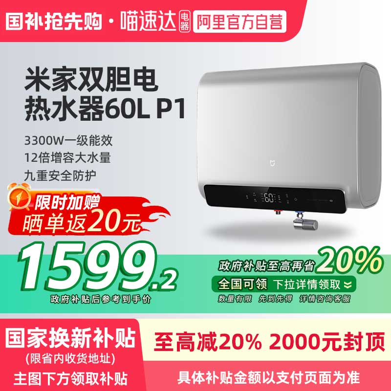 小米米家智能电热水器家用卫生间阻垢镁棒免换双胆扁通60LP1  06