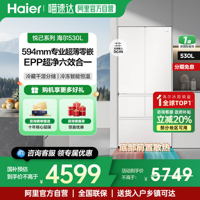 海尔统帅511L升法式多开门一级能效家用冰箱超薄零嵌入官方正品
