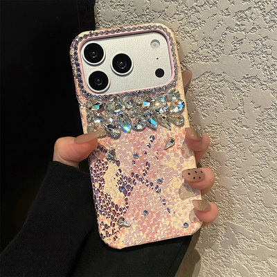 手机壳仿皮皮纹渐变粉色蟒蛇纹立