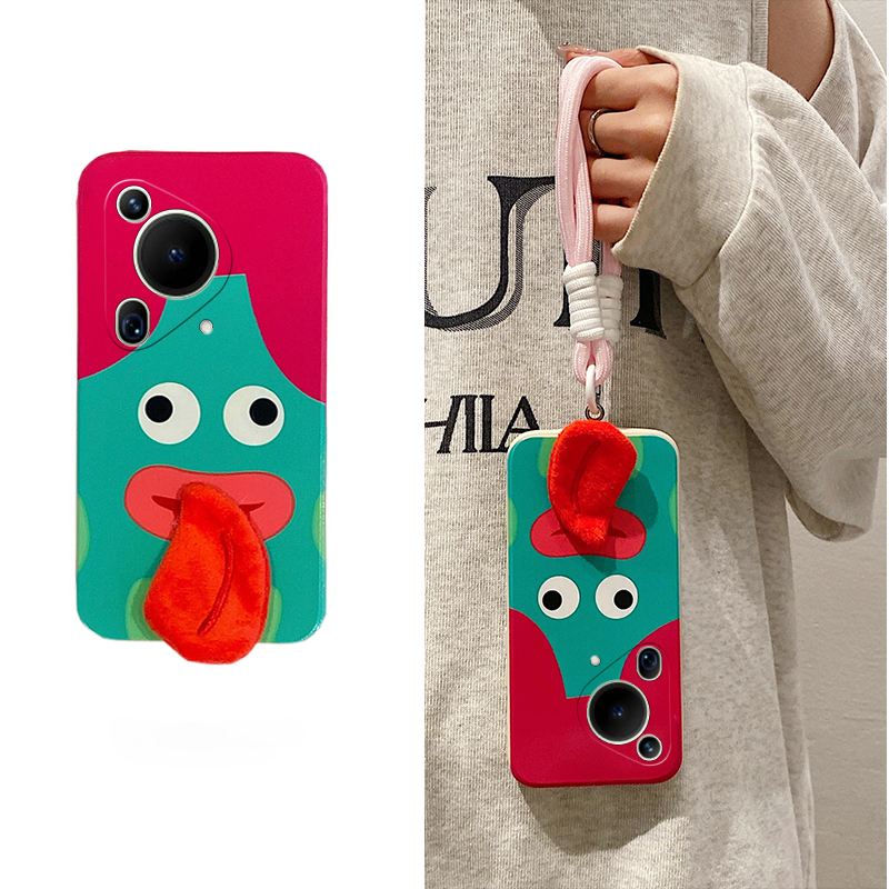 手机壳丑萌表情毛绒磁吸舌头带手链斜跨挂绳