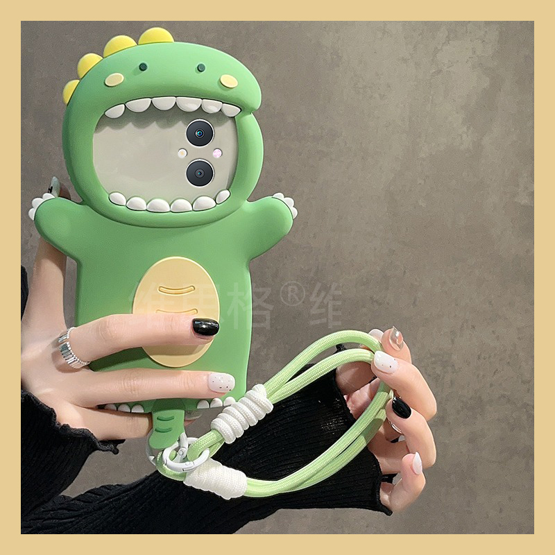 手机壳硅胶可爱卡通小恐龙带尼龙绳