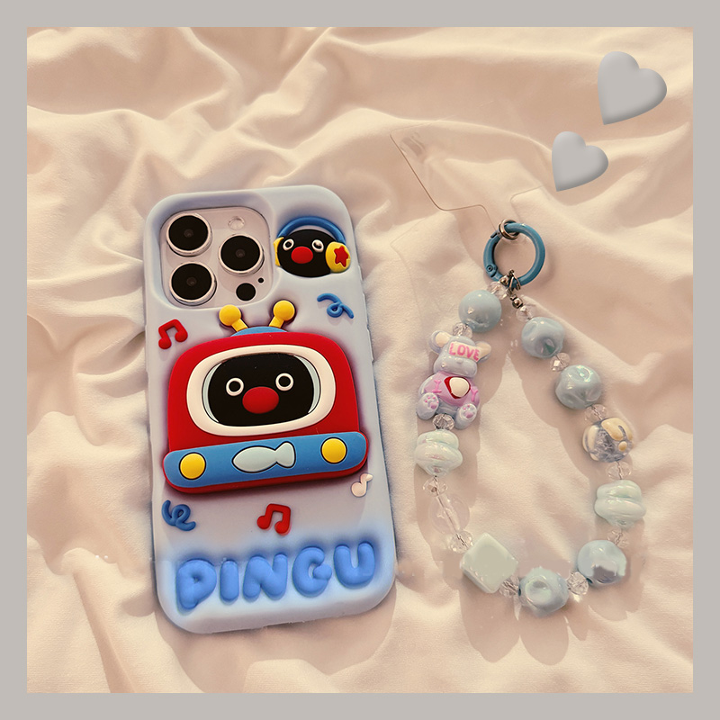 手机壳硅胶卡通呆萌电视机企鹅带支架手链