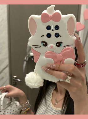 玛丽猫带白色毛球挂件适用华为mate70手机壳mete60pro+卡通meta50e立体40rs可爱30epro少女心20女10十huawei