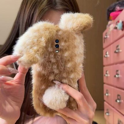 毛绒兔子耳朵适用oppor17手机壳r15x秋冬r11splus晕染r11s水墨r9拼色r9plus毛茸茸r7s卡通r17pro立体oppo冬天
