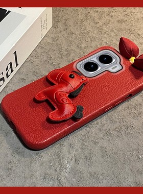 红色皮质小马适用vivoiqooneo11手机壳iqooneo10pro+新年9por秋冬8毛绒7se蝴蝶结6卡通5马年z1仿皮855十vivo