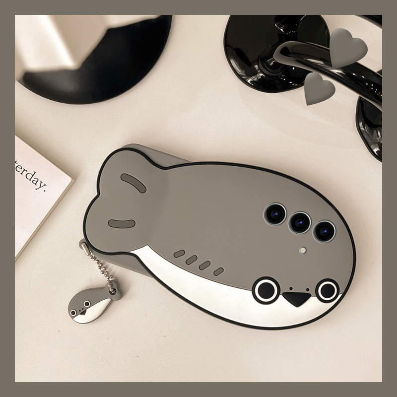 手机壳硅胶可爱卡通灰色鲸鱼