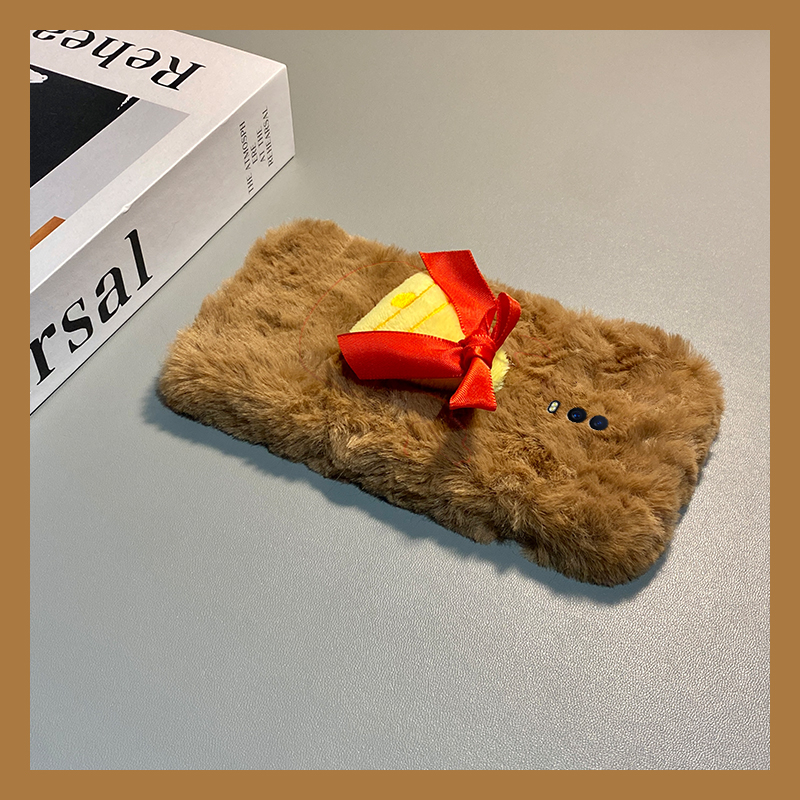 手机壳秋冬毛绒立体圣诞蝴蝶结铃铛带手链