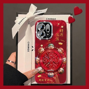 2026财源滚滚适用oppo真我gt8手机壳14pro 新年13por财神爷gtneo6se旋转gt5支架gt7por红色v60女v50十realme