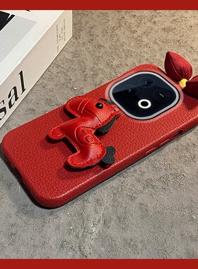 红色皮质小马适用vivoiqoo15pro手机壳iqooz10turbo+新年iqooz9秋冬13毛绒z8x蝴蝶结z7i卡通u5马年u3十vivo女