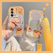 可斜挎维尼熊适用opporeno12手机壳reno12pro带流沙reon12pro+镜子11卡通11pro动漫11pro+十oppo小熊0pp0挂绳