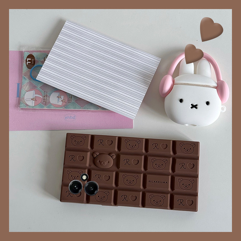 手机壳硅胶卡通呆萌格子爱心巧克力小熊