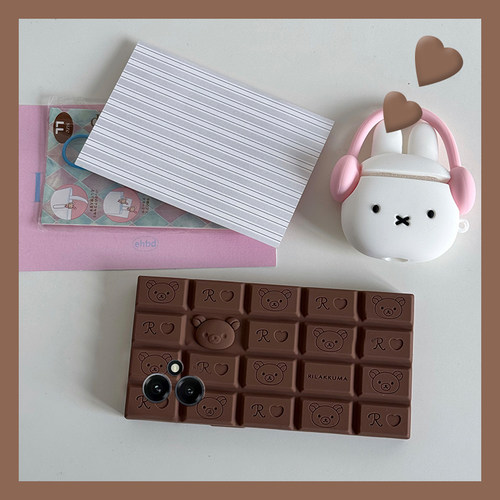 手机壳硅胶卡通呆萌格子爱心巧克力小熊