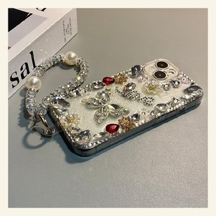 ins风宝石蝴蝶适用华为mate80promax手机壳mete80gts带70air挂链60rs非凡大师50e满屏40pro 红色十huawei珍珠